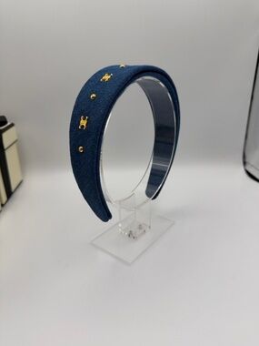 Navy Fabric Headband with Gold Studs
